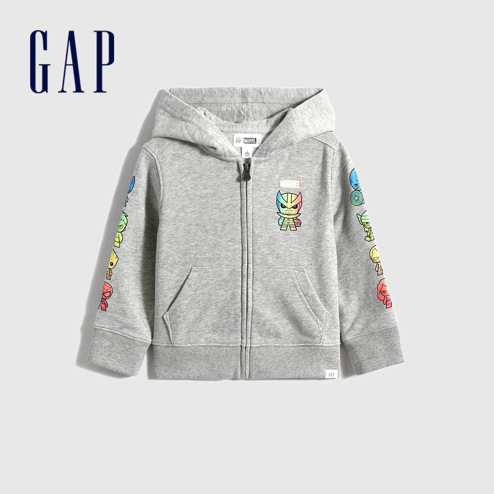 Gap 男幼童裝 Gap x Marvel漫威聯名 印花連帽外套-石楠灰(742554)