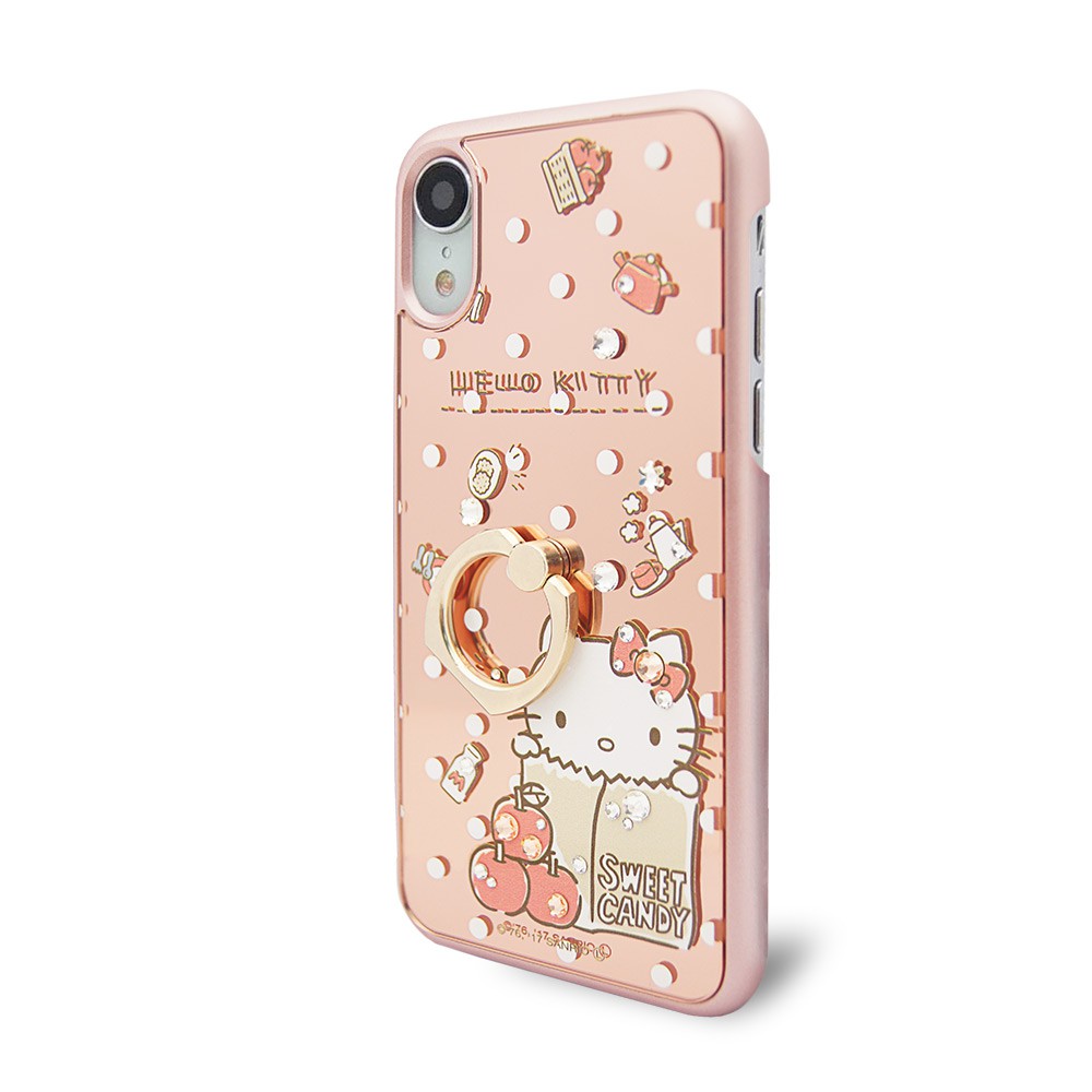 三麗鷗 Kitty iPhoneXR 6.1吋施華彩鑽鏡面指環扣手機殼-蘋果凱蒂
