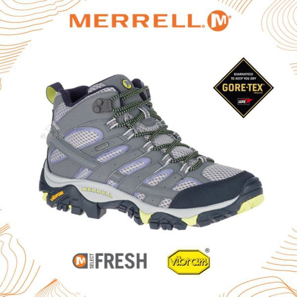 MERRELL 女 MOAB 2 MID GORE-TEX 中筒靴《淺灰/淺紫》ML19884/防水/登山/悠遊山水