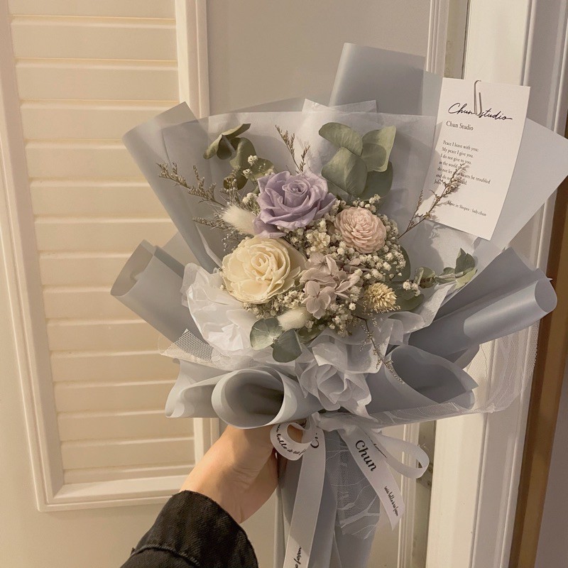 ᴄʜᴜɴ 藍灰色調 乾燥花束生日花束乾燥花情人節花束花束父親節花束 蝦皮購物