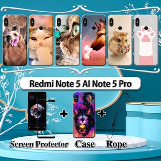 2 合 1 Redmi Note 5 AI Note 5 Pro 手機殼帶鋼化玻璃曲面陶瓷螢幕保護膜貓狗
