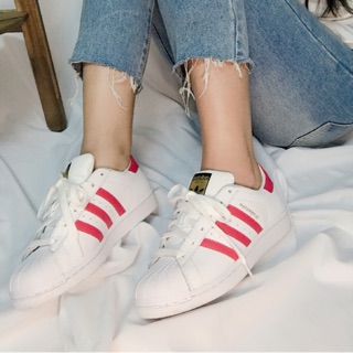 Adidas superstar 金標白桃粉 貝殼鞋/休閒女鞋