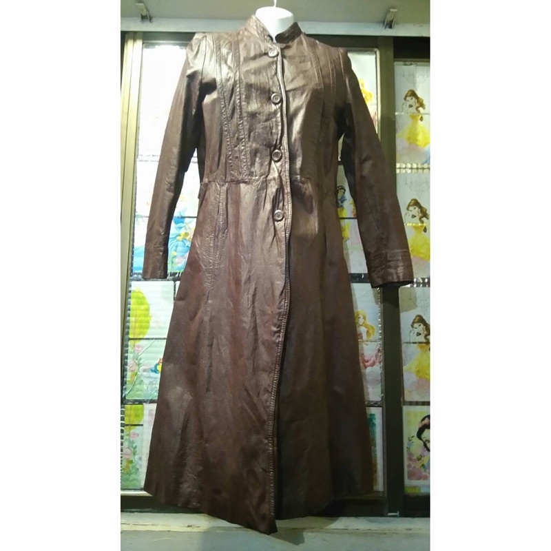 二手韓國荷葉版型羊皮大衣 輕薄款 深褐色