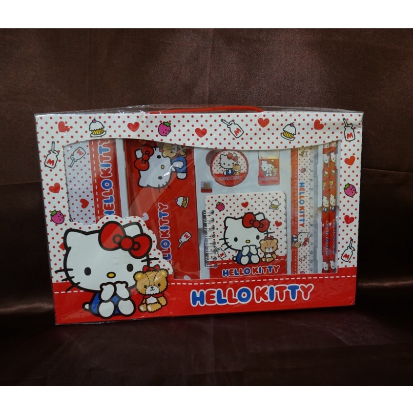 (盒損特價) 正版 SANRIO 三麗鷗 Hello Kitty 凱蒂貓 7件 文具 禮盒 鐵筆盒 - 全新未拆