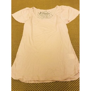 只穿過一次真品~~日本Barbie 淡粉色 荷葉袖 蝴蝶結 T-shirt (one size)