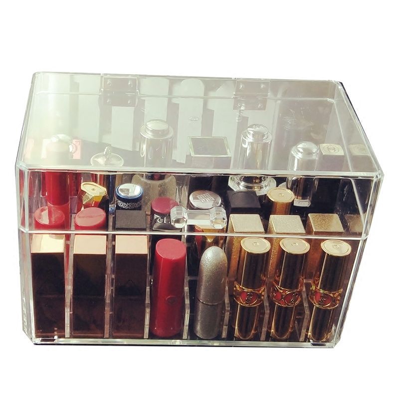 口紅收納盒 亞克力透明化妝品收納盒  桌面帶蓋防塵口紅架彩妝整理盒