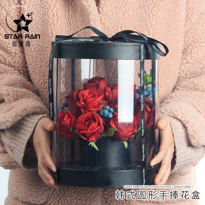 現貨秒發 韓式pvc開窗透明花盒鮮花包裝盒花束禮盒抱抱桶插花空盒圓柱圓形 蝦皮購物