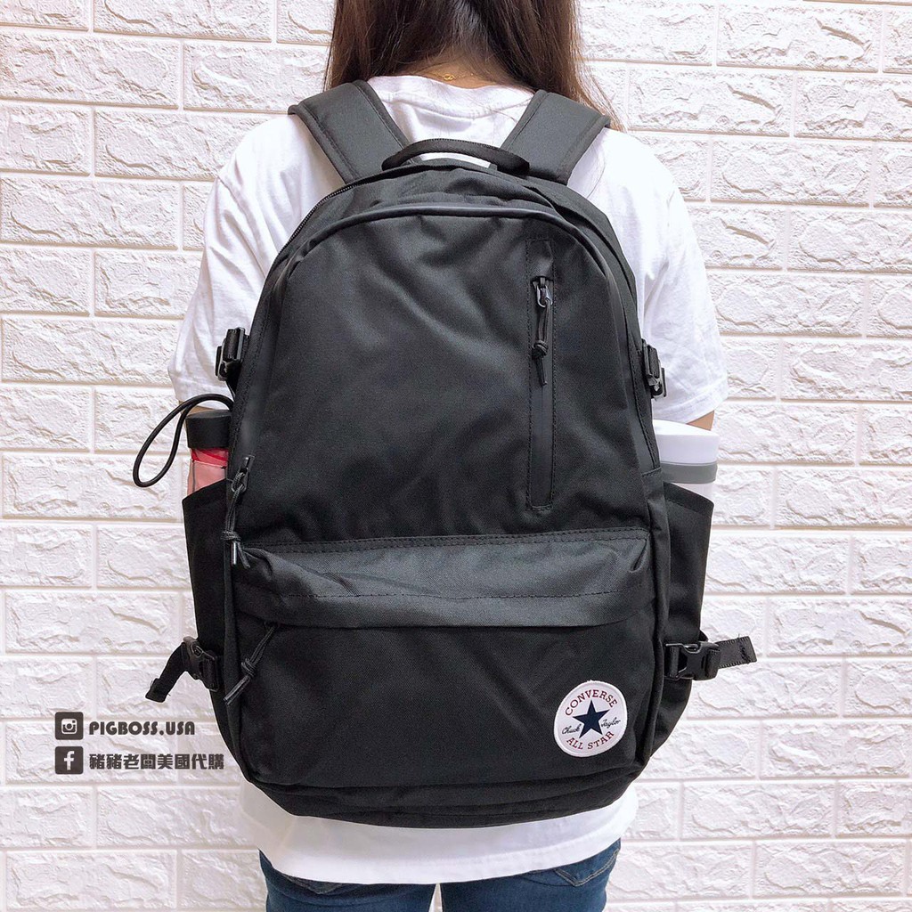 豬豬老闆 Converse Logo Backpack 黑白復古多功能筆電夾層後背包 蝦皮購物