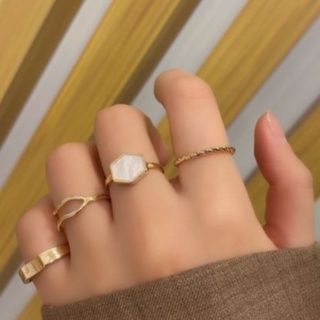 六邊形滴油戒指四件套 鏤空戒指 歐美戒指 個性戒指 麻花戒指 戒指套裝 四件套 韓系 飾品【簡單點】