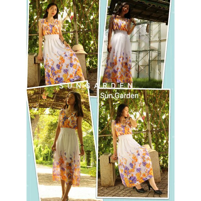 Dc06-sun Garden-Dress maxi 紫橙藤,白色背景優雅