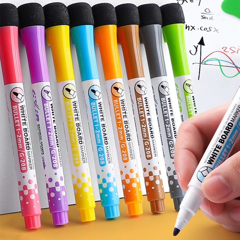8 支可擦磁性白板記號筆帶橡皮擦記號筆兒童家庭辦公用品