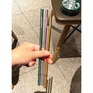 新款星巴克夏日玻璃吸管配件可循環通用吸管杯替換耐熱炫彩墨綠果汁