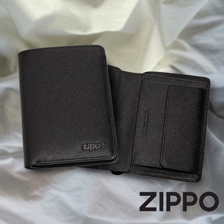 ZIPPO 黑色十字壓紋雙折皮夾(直立款) 皮件皮夾 錢包 男士短夾 男生皮夾 防盜皮夾 牛皮皮夾 2007072