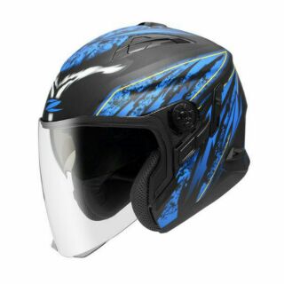 ☆宥鈞機車騎士精品☆ZEUS ZS-613B 多功能帽AJ5消光黑/藍 雙層鏡片 半罩安全帽