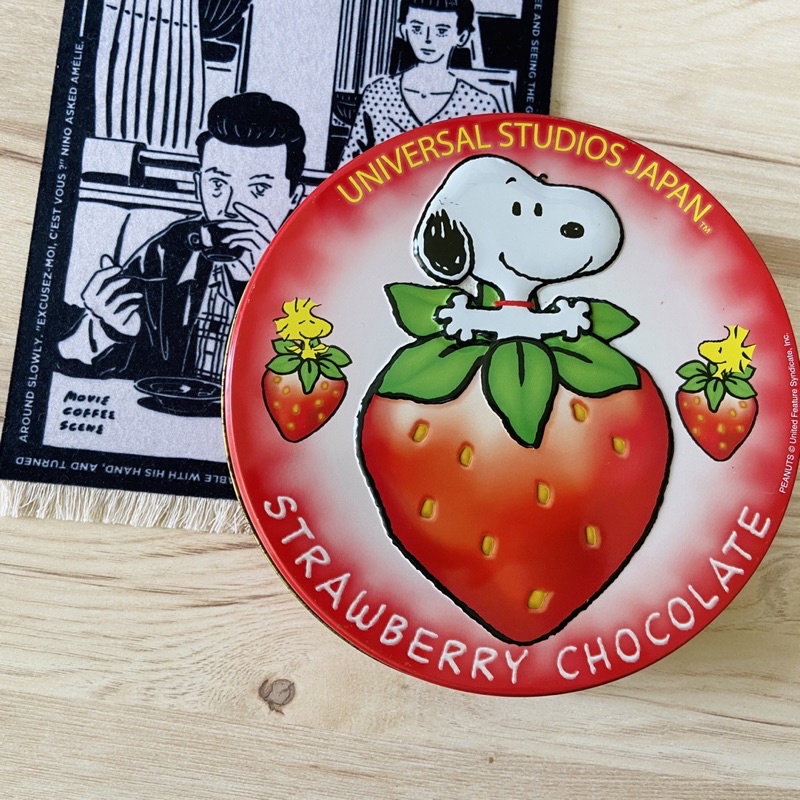 日本環球影城_史努比SNOOPY草莓收納鐵盒