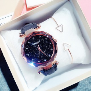 現貨-韓版新款網紅星空水鑽女錶時尚潮流皮帶防水石英表手錶女W14