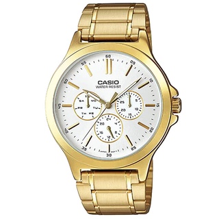 【CASIO】卡西歐三環石英鋼帶男錶-金 MTP-V300G-7A 臺灣卡西歐保固一年
