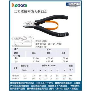 新竹日立五金《含稅》KB-125S KB-150S 日本製 3.PEAKS 二刀流精密強力斜口鉗