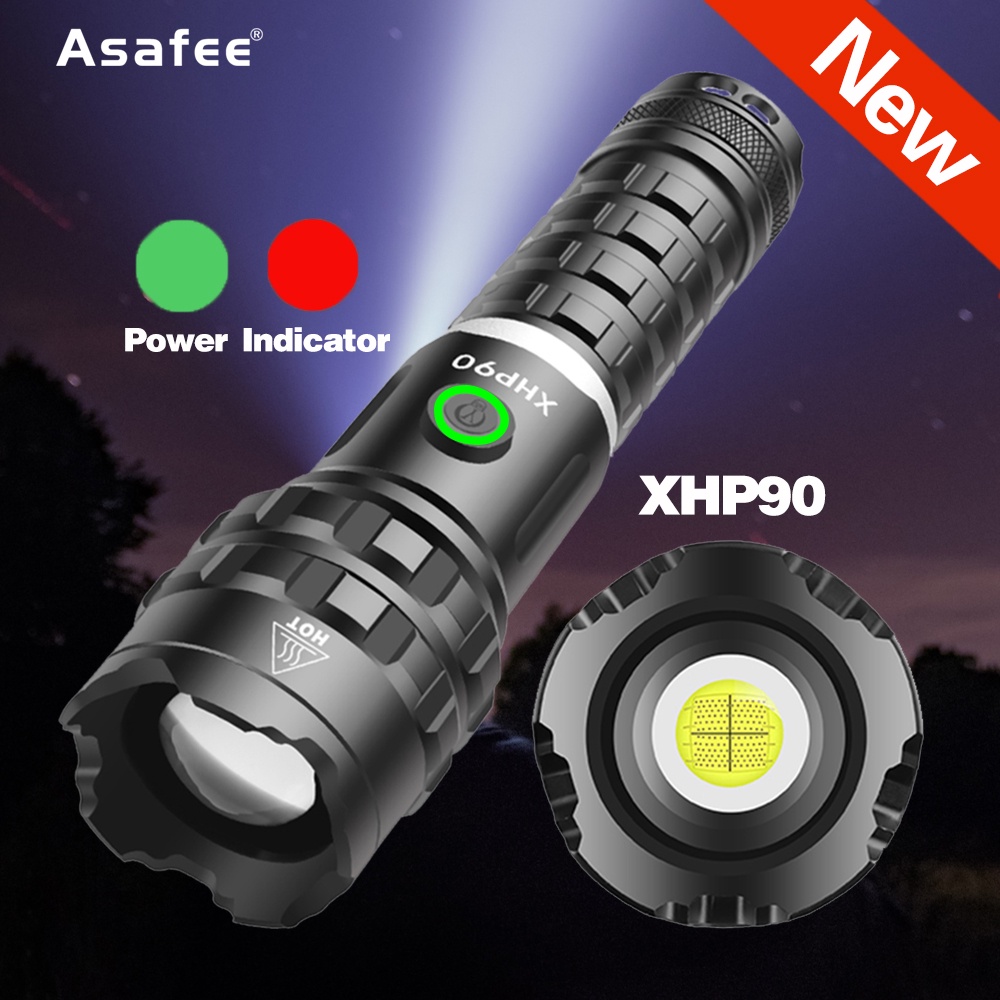 Asafee 1012B 2300Lm XHP90 短手電筒功能強大的 USB Type-c LED 手電筒伸縮手電筒