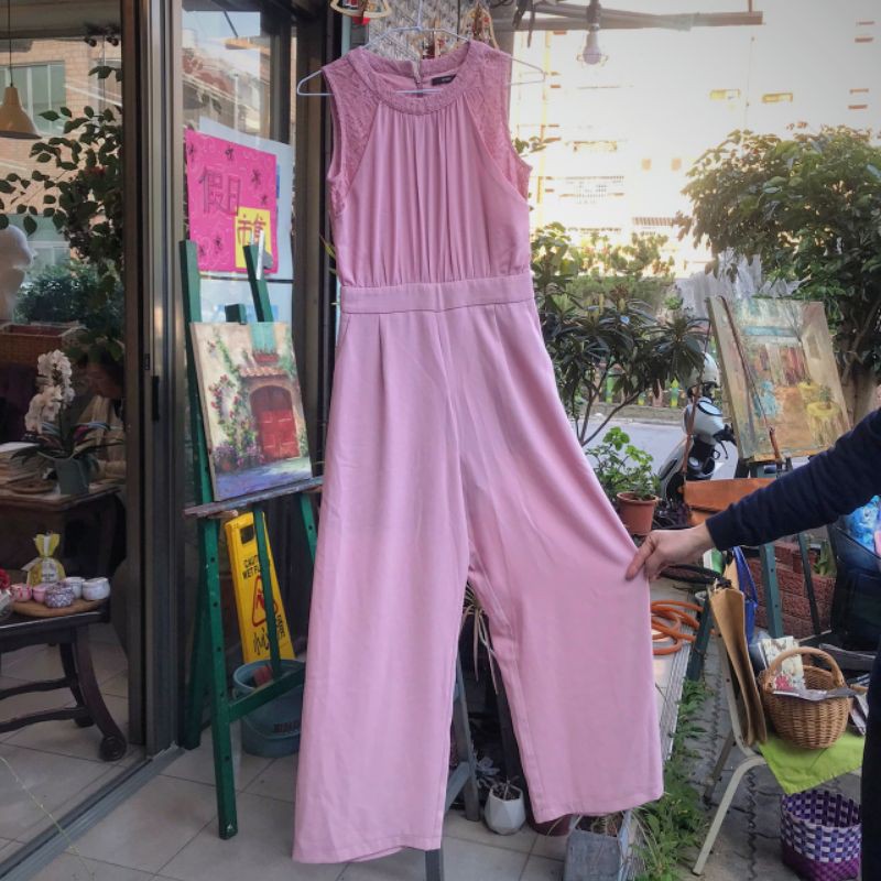 Kiri's shop♡ so nice 粉色無袖連身寬褲 一件式