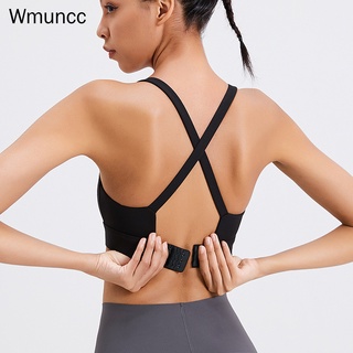 Wmuncc 高強度運動文胸女士健身交叉美容背部防震訓練瑜伽背心跑步速乾