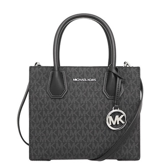 MICHAEL KORS 經典滿版風琴包 手提斜背兩用包 老花防刮PVC塗層帆布 手提包 M10995 黑色MK(現貨)