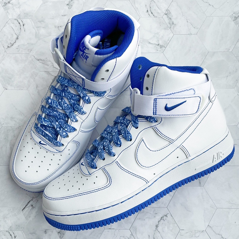 三色拼接鞋帶適配Nike Air Force1白藍縫線西海岸腰果花藍色af1空軍一號鞋帶