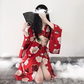 紅色 和服 少女 浴衣 日式 睡衣 溫泉 浴袍 日系 復古 改良 聖誕 和風