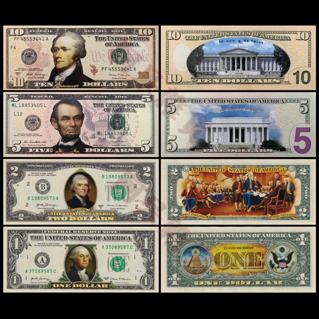 現貨實拍 麥擱問阿 彩色版真鈔 1.2.5.10美元 林肯 華盛頓 國徽國旗 美金美元 混合塑料 鈔票 美國 非現行流通