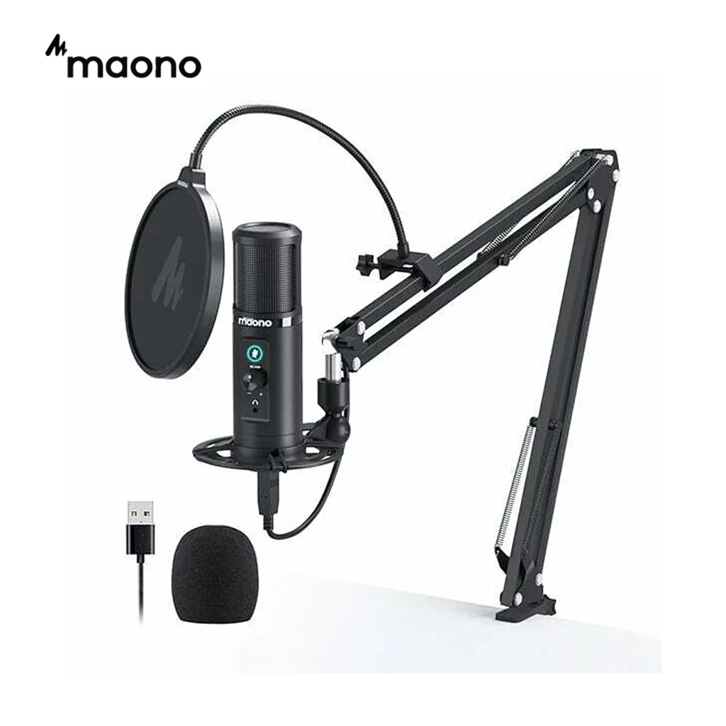 maono AU-PM422 USB 麥克風套組 心形拾音器和實時監視器 快速靜音按鈕和麥克風增益控制 即插即用