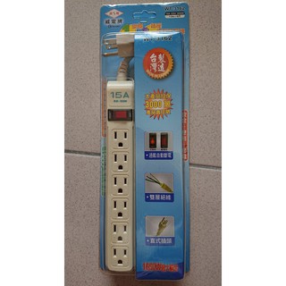 臺灣製造WT3162-1開6插超薄15A125V電腦延長線6尺