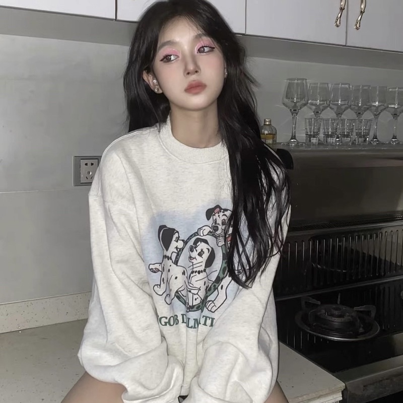 Z18 CU🇰🇷現貨秒出🔥經典卡通印花❤️101忠狗/復古大麥町寬鬆休閒長袖T恤上衣/大學T/衛衣