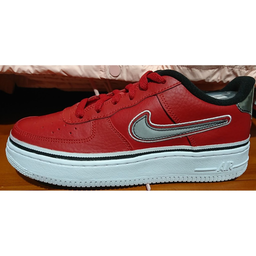 2018 11月 NIKE AIR FORCE 1 LV8 SPORT GS 復古 運動鞋 紅白 AR0734-600