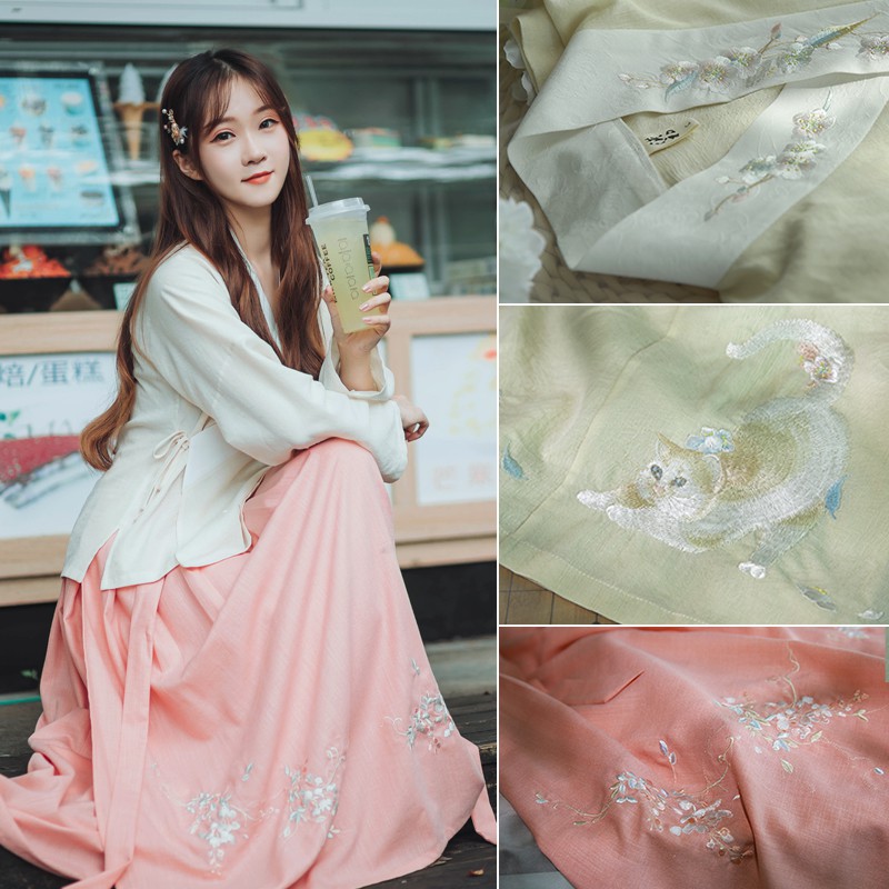 Mrb 梨花貓清水溪漢初原創漢服日常女裝棉麻刺繡交領上衣一片式襦裙 蝦皮購物