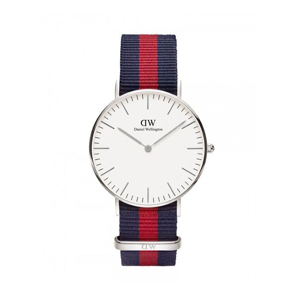 【DW】CLASSIC瑞典時尚品牌經典簡約尼龍腕錶-紅藍x銀-36mm/DW00100046/原廠公司貨兩年保固