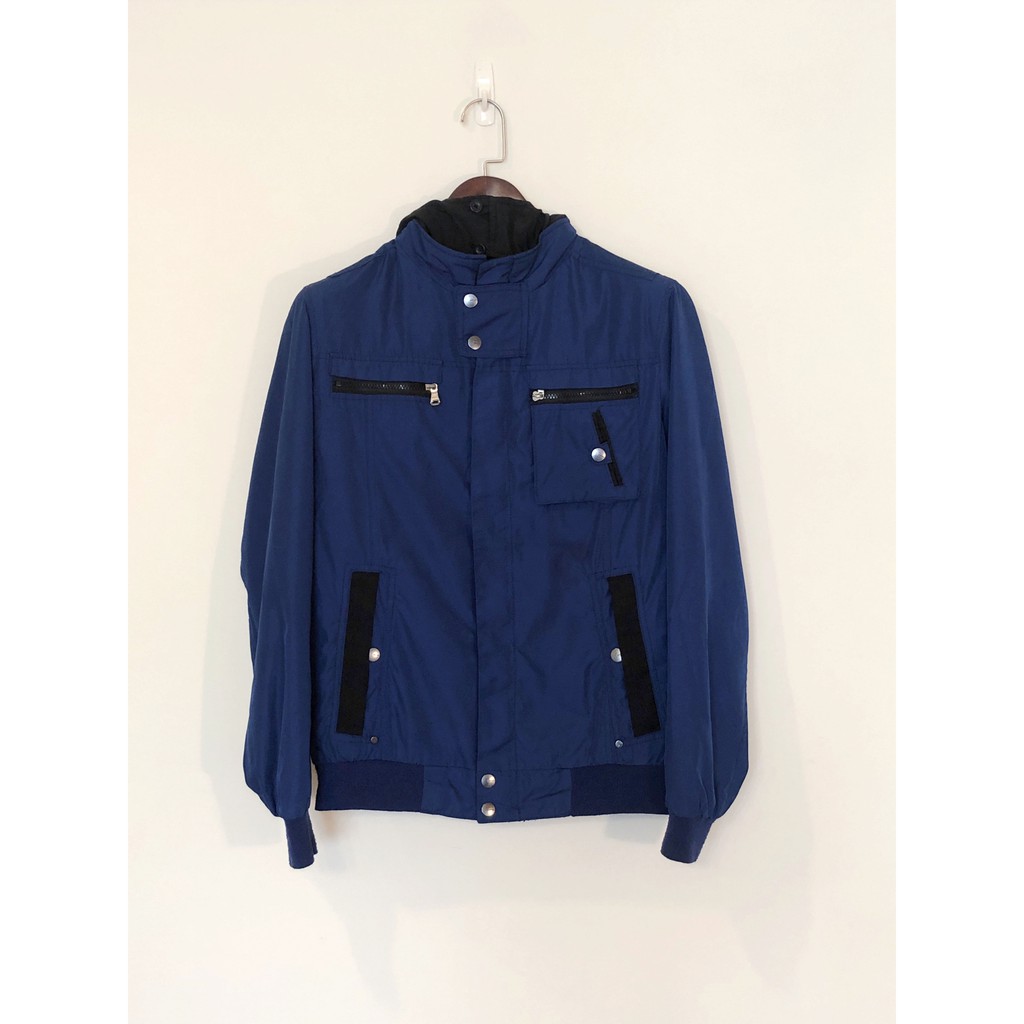 『 嚕嚕的二手市集 』【風衣外套】ZARA Sport Classic 系列藍色連帽風衣外套 Size EUR M