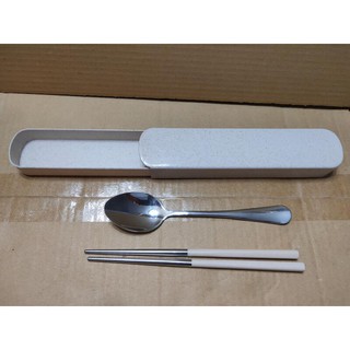 (臺北雜貨部) 不鏽鋼三件餐具組 筷+匙+推蓋式收納盒