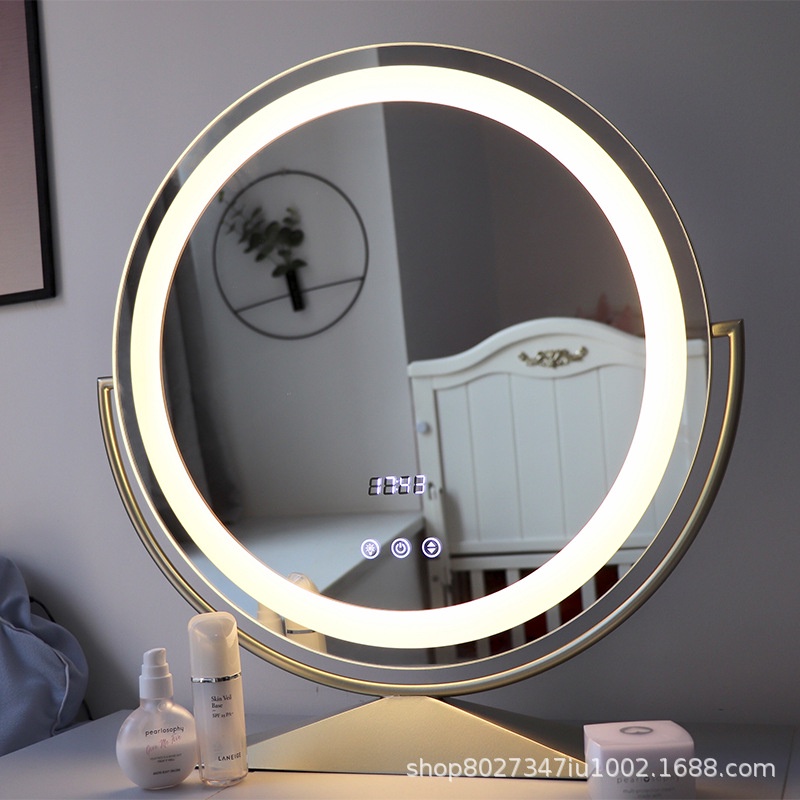 桌面智能補光鏡子化妝鏡臺式led燈大號梳妝鏡帶燈輕奢家用梳妝檯