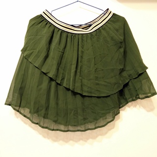 【ZARA】全新 綠色 高腰 短裙 素面 鬆緊帶 顯瘦 性感 百褶裙 蛋糕裙 學生裙 無安全褲 M號 啦啦隊裙