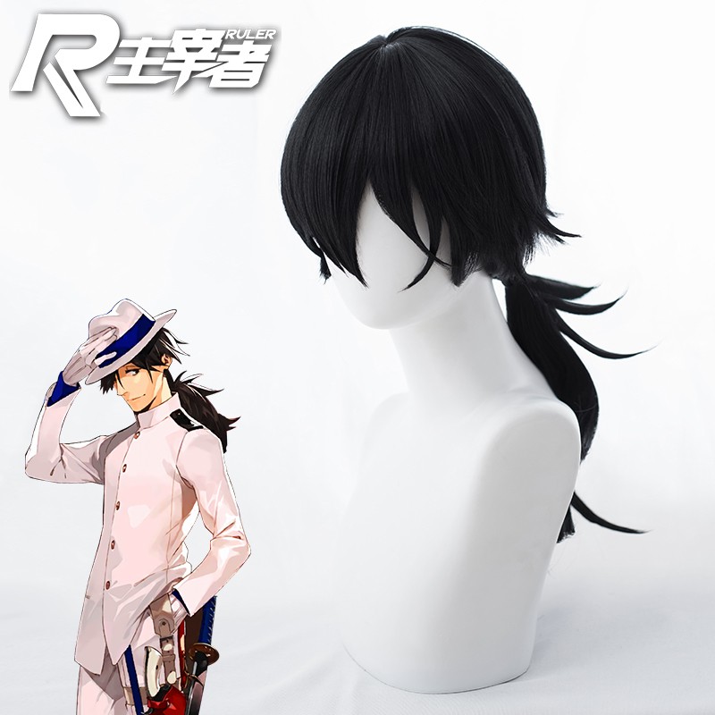 Fate Grand Order Fgo 坂本龍馬黑色翻翹馬尾cos動漫假髮gs 蝦皮購物