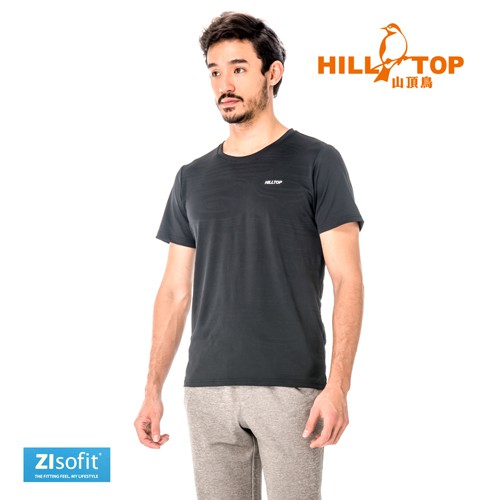 【Hilltop山頂鳥】男款吸濕排汗抗UV彈性T恤S04MC3-瑪瑙黑