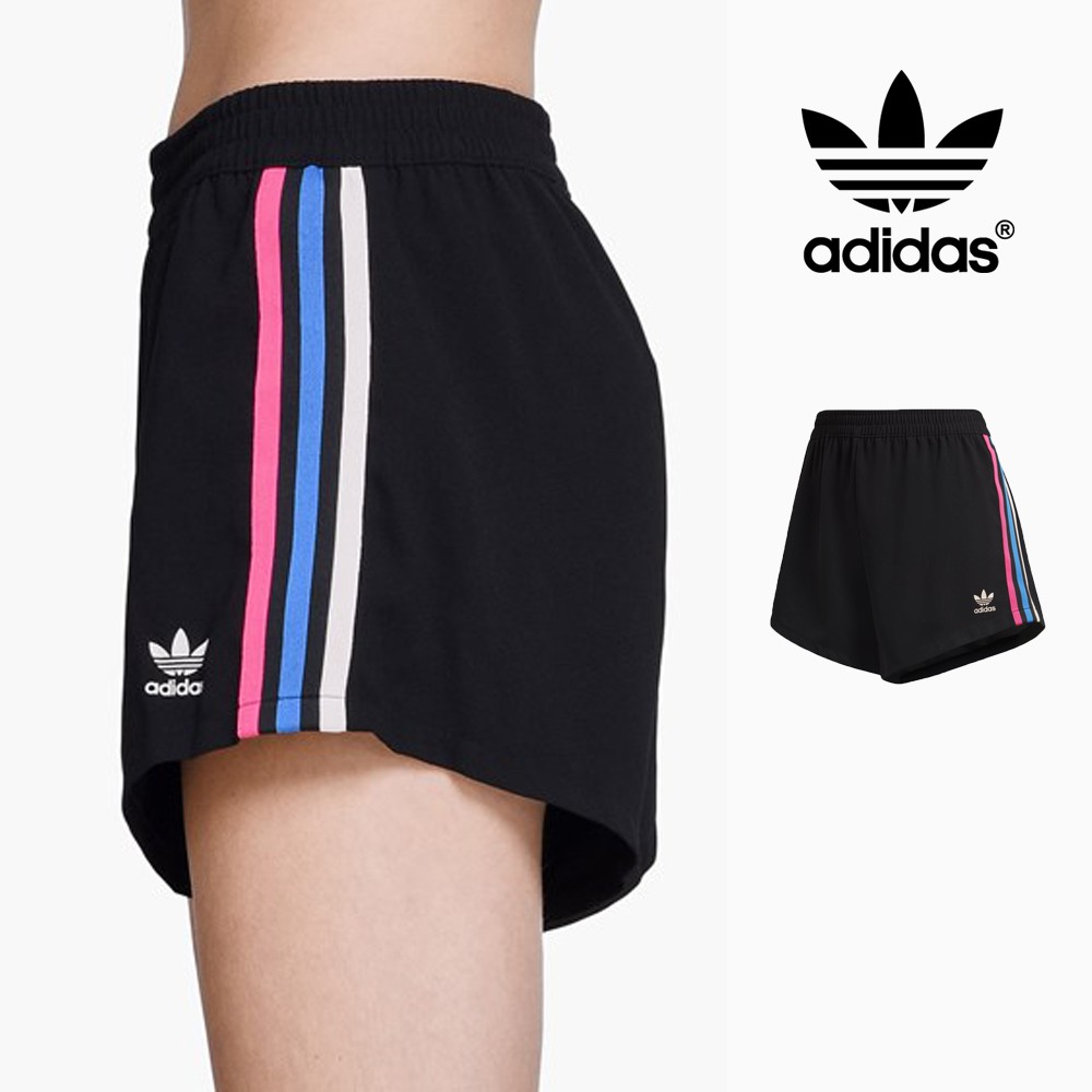 Adidas 黑 短褲 女款 運動 休閒 復古 彈性 熱褲 三條線 Logo DH4187