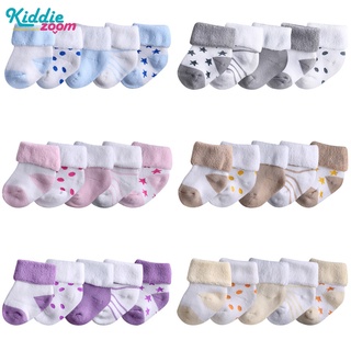 Kiddiezoom 5雙 嬰兒襪子 新生寶寶 0-12月 純質男女襪子 保暖加厚 彈性棉質兒童襪子 時尚兒童配件 現貨