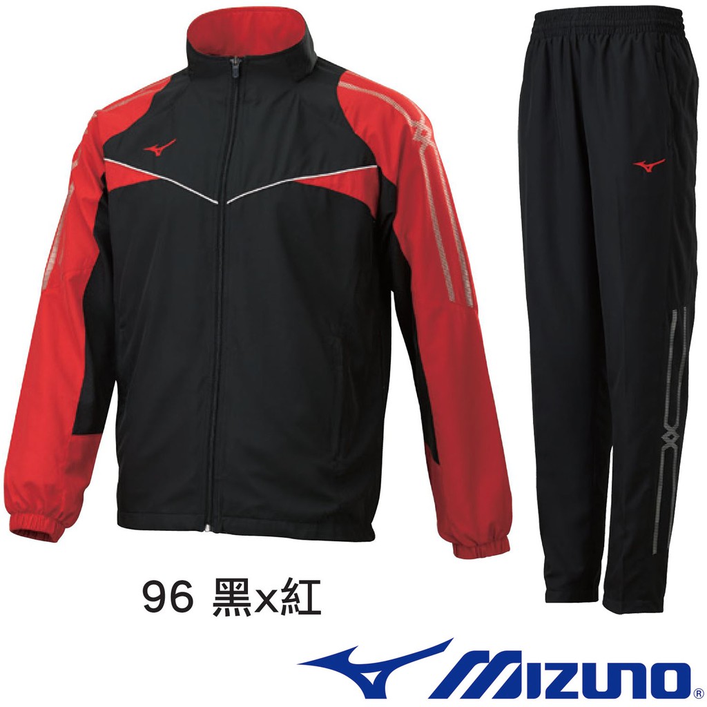鞋大王Mizuno美津濃 108496 黑X紅 平織運動套裝 S號-5XL號 UPF50 口袋拉鍊設計
