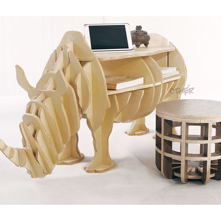 可開發票 歐式 大號 116*44*54 cm 犀牛造型 DIY置物架 小桌子茶几 裝飾品家居 家具用品ABBR客滿來