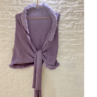 #OOTD全新紫色毛領邊圍巾披肩罩衫斗篷