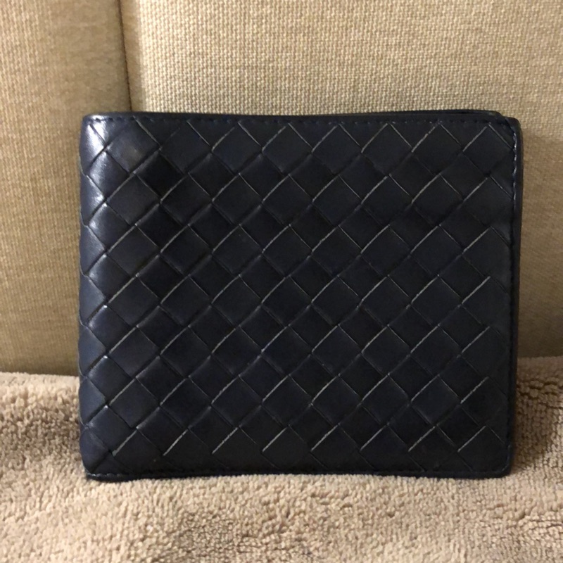 專櫃正品二手Bottega Veneta深藍色編織皮夾 BV短夾