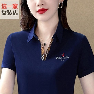 100%品質夏季 修身 好穿 短袖t恤女翻領短袖 大碼寬松中媽媽polo衫運動上衣熱賣款