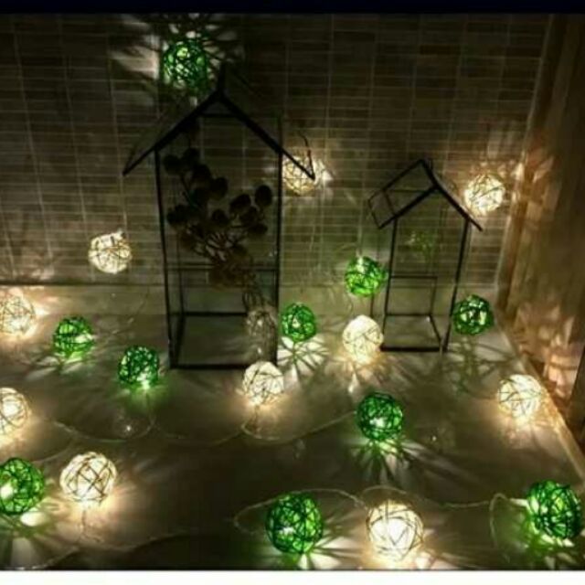 藤球燈串-綠色暖白混色款 聖誕節 聖誕燈飾 串燈/DIY燈/生日禮物/ 藤球/批發/拍照道具