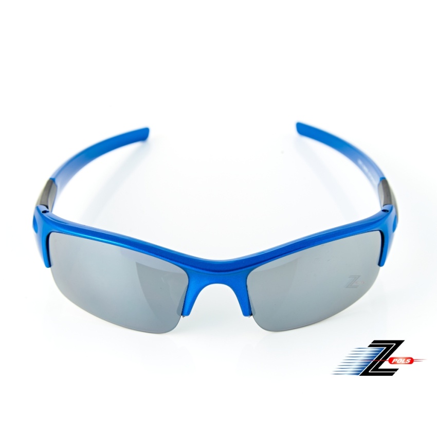 【Z-POLS】兒童專用烤漆質感藍 專業安全電鍍水銀黑PC運動太陽眼鏡(抗UV400紫外線舒適框體設計)